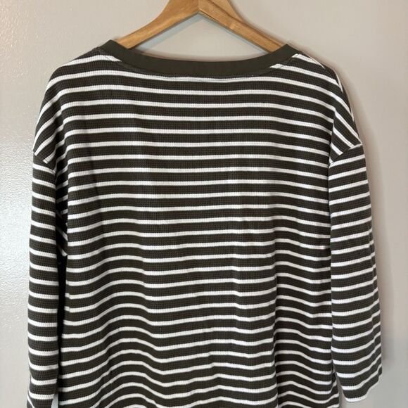 Lands End Womens Thermal Shirt Green White Stripe 3/4 Sleeve Pullover Top Large - Picture 8 of 9